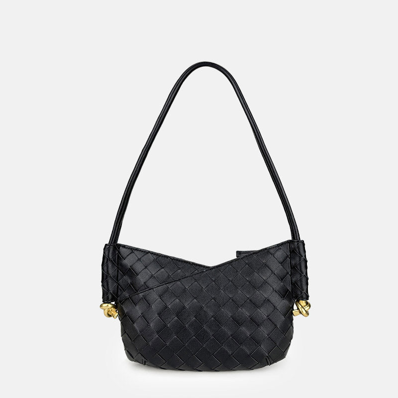 Women’s Woven Genuine Leather V-Shaped Shoulder Baguette Bag image 3