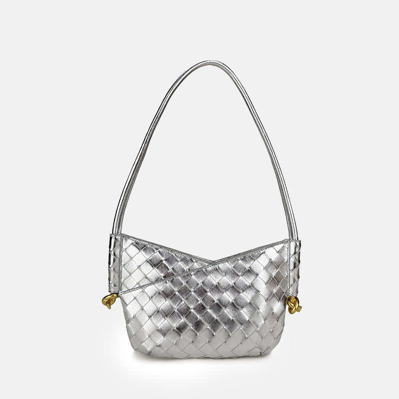 Women’s Woven Genuine Leather V-Shaped Shoulder Baguette Bag image 4