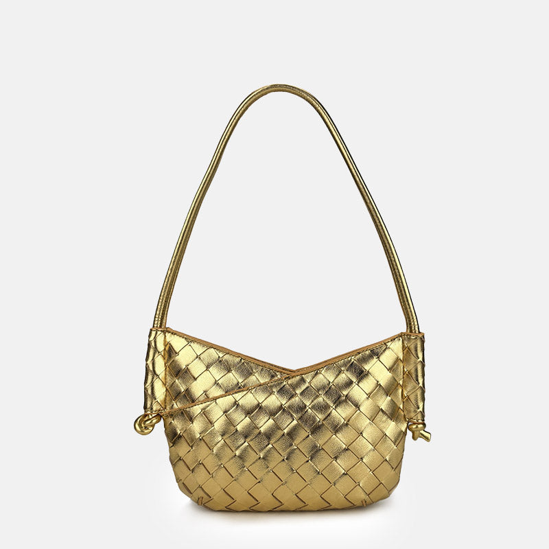 Women’s Woven Genuine Leather V-Shaped Shoulder Baguette Bag image 5