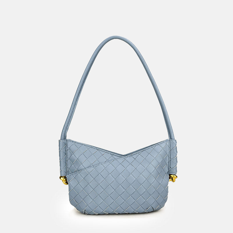 Women’s Woven Genuine Leather V-Shaped Shoulder Baguette Bag image