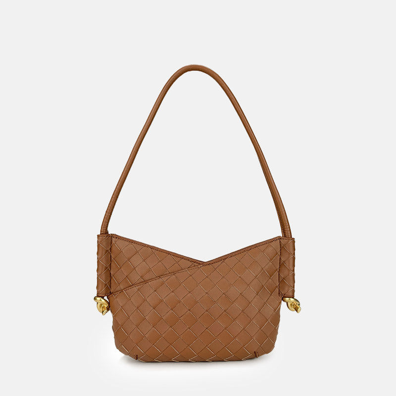 Women’s Woven Genuine Leather V-Shaped Shoulder Baguette Bag image 7