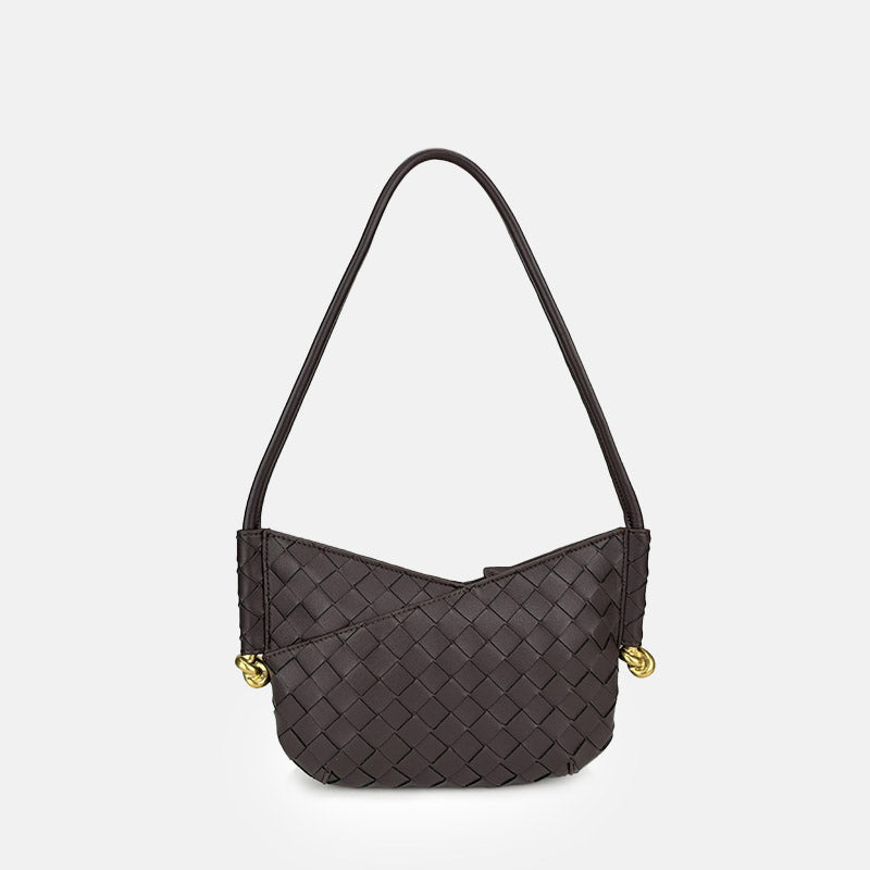 Women’s Woven Genuine Leather V-Shaped Shoulder Baguette Bag image 8