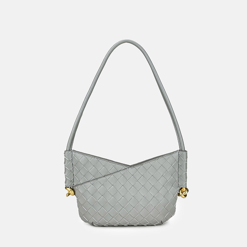 Women’s Woven Genuine Leather V-Shaped Shoulder Baguette Bag image 9