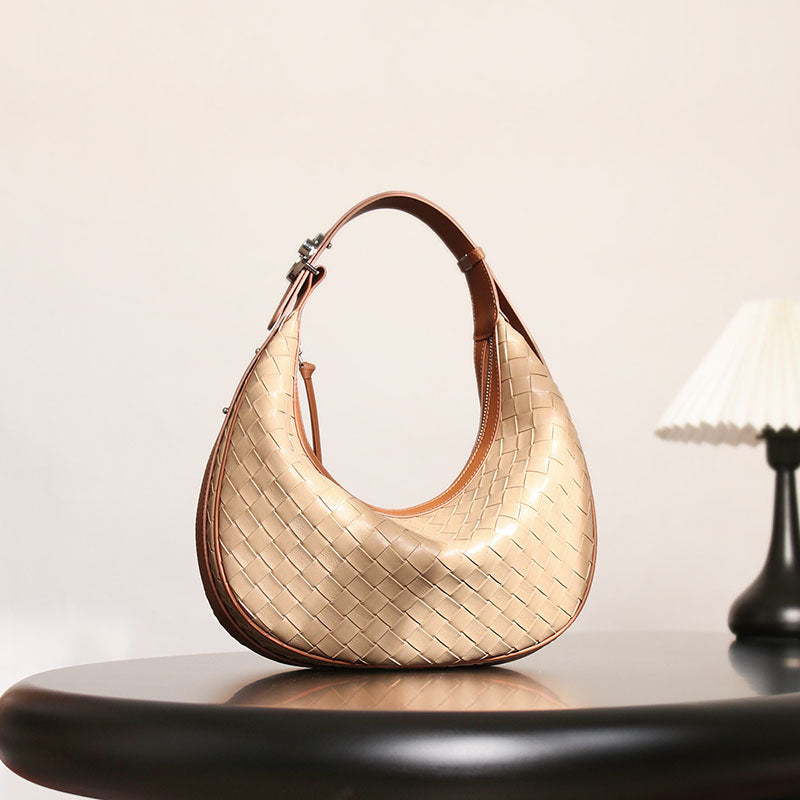 Women’s Woven Genuine Leather Zipper Crossbody Baguette Bag image 4