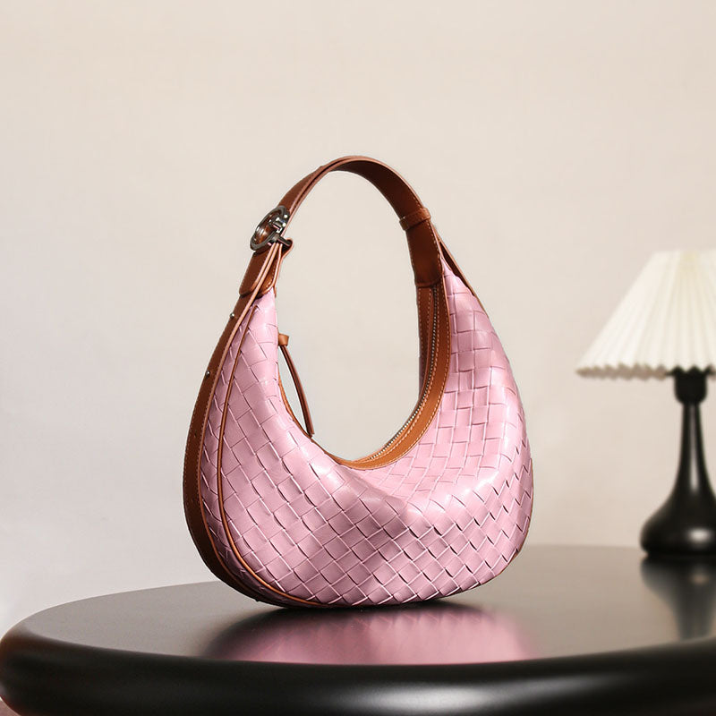 Women’s Woven Genuine Leather Zipper Crossbody Baguette Bag image 6