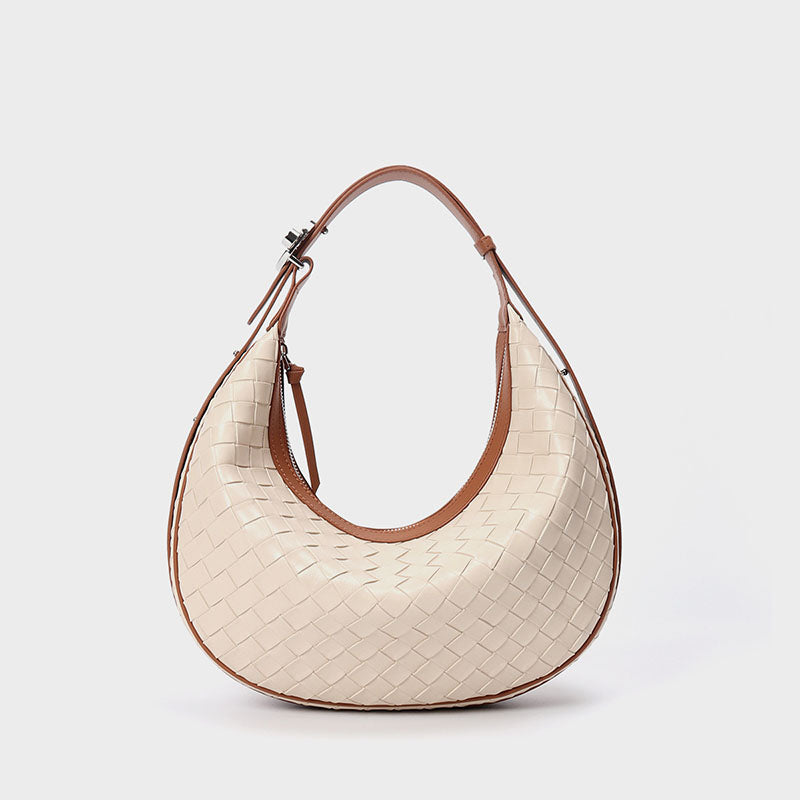 Women’s Woven Genuine Leather Zipper Crossbody Baguette Bag image