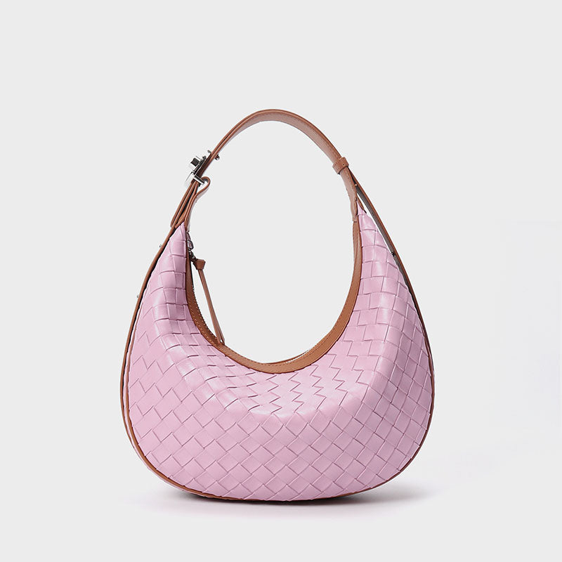 Women’s Woven Genuine Leather Zipper Crossbody Baguette Bag image 5