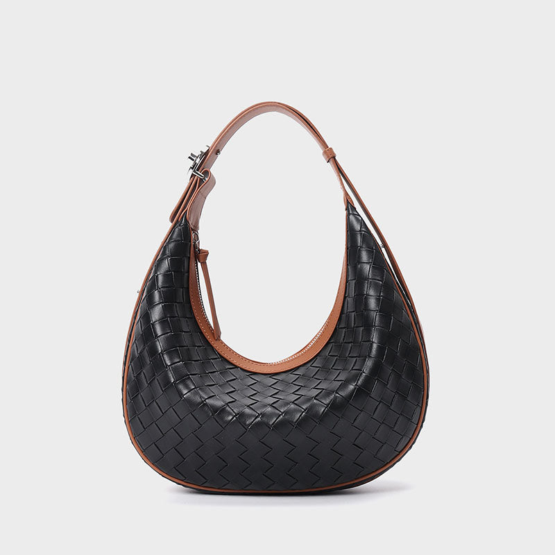 Women’s Woven Genuine Leather Zipper Crossbody Baguette Bag image 7