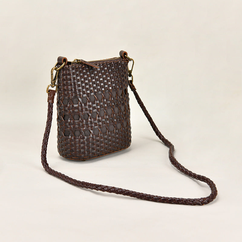 Women’s Woven Genuine Leather Zippered Crossbody Beach Tote Bags image 4