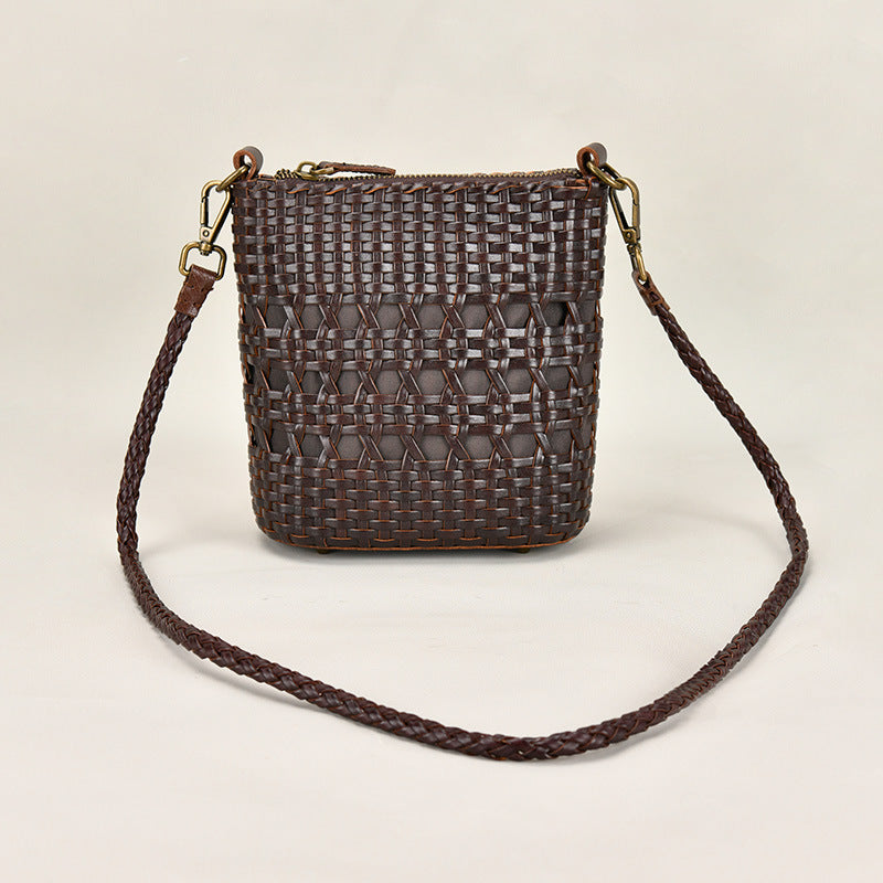 Women’s Woven Genuine Leather Zippered Crossbody Beach Tote Bags image 3