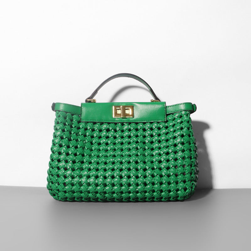 Women’s Woven Hollow Lock Shoulder Crossbody Top Handle Bag image 2