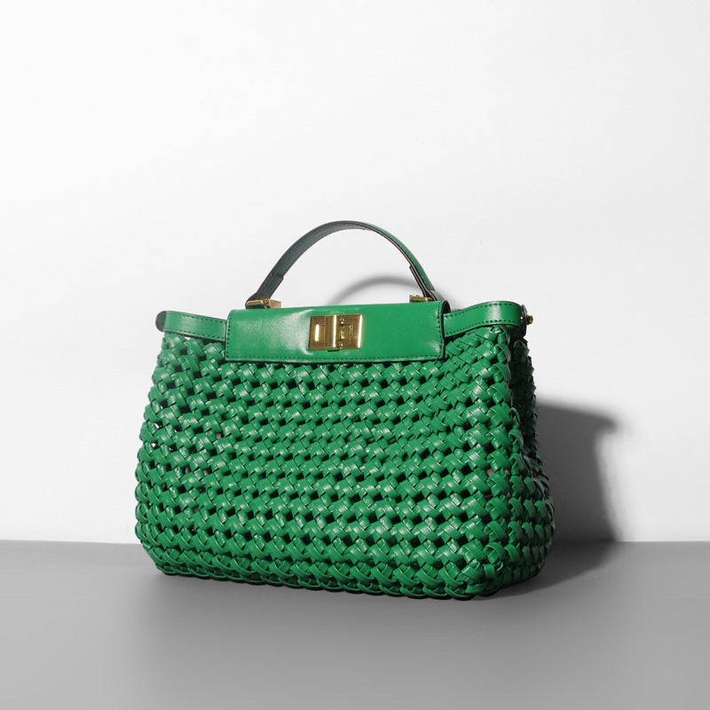 Women’s Woven Hollow Lock Shoulder Crossbody Top Handle Bag image 3