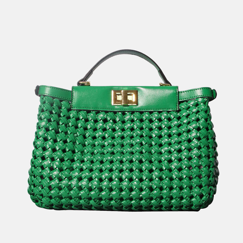 Women’s Woven Hollow Lock Shoulder Crossbody Top Handle Bag image
