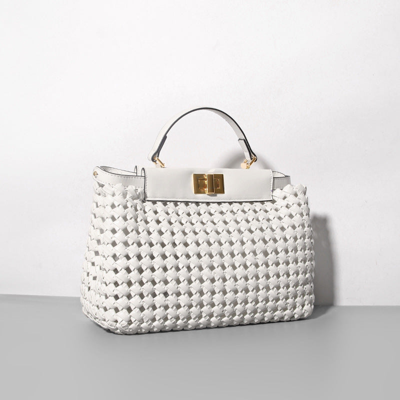 Women’s Woven Hollow Lock Shoulder Crossbody Top Handle Bag image 6