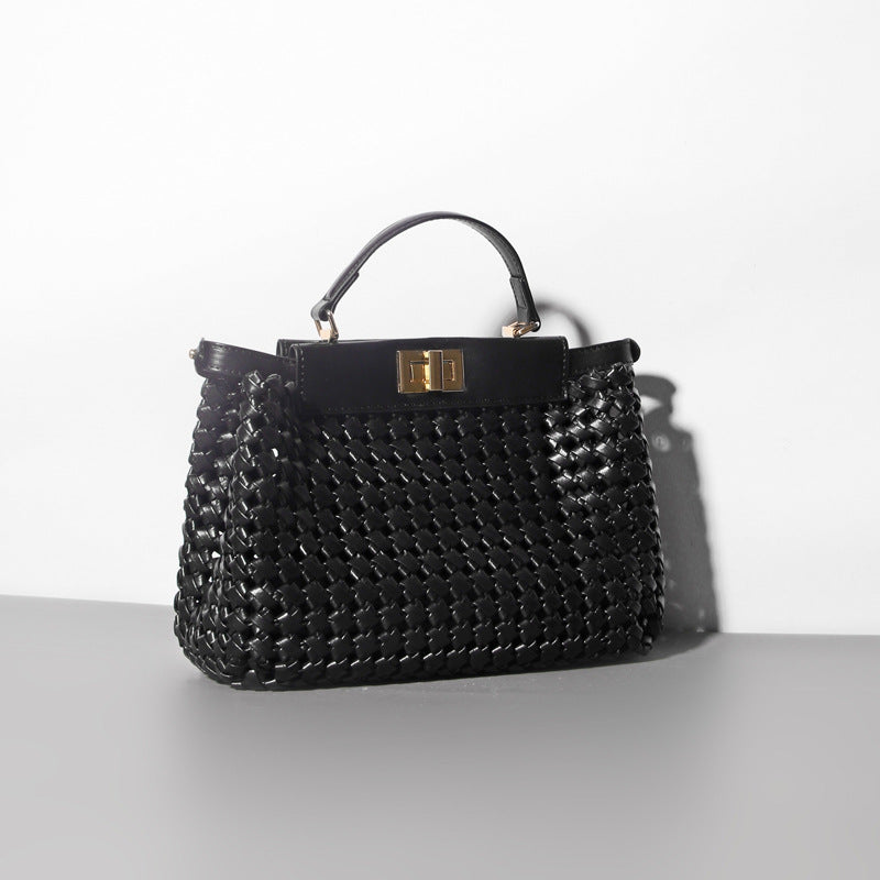 Women’s Woven Hollow Lock Shoulder Crossbody Top Handle Bag image 7