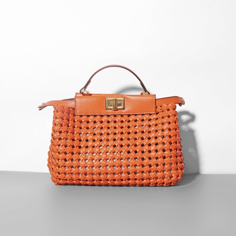 Women’s Woven Hollow Lock Shoulder Crossbody Top Handle Bag image 9