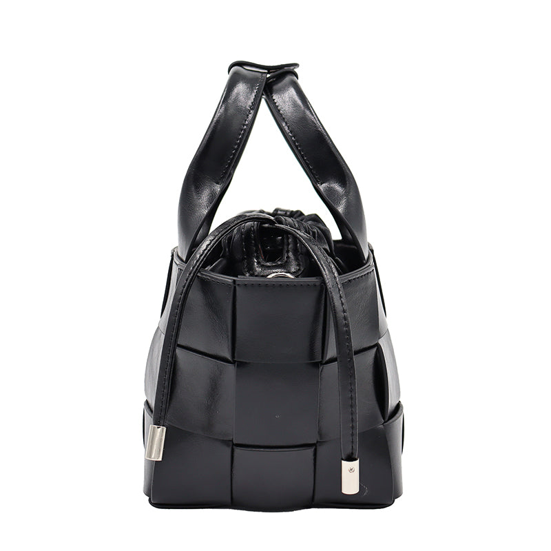 Women’s Woven Leather Bucket Bag with Drawstring Closure image 3