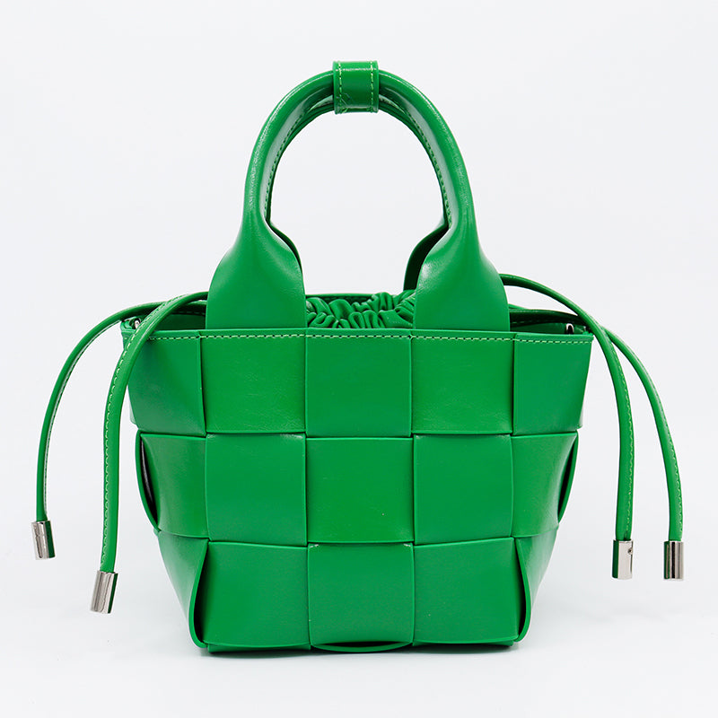 Women’s Woven Leather Bucket Bag with Drawstring Closure image 8