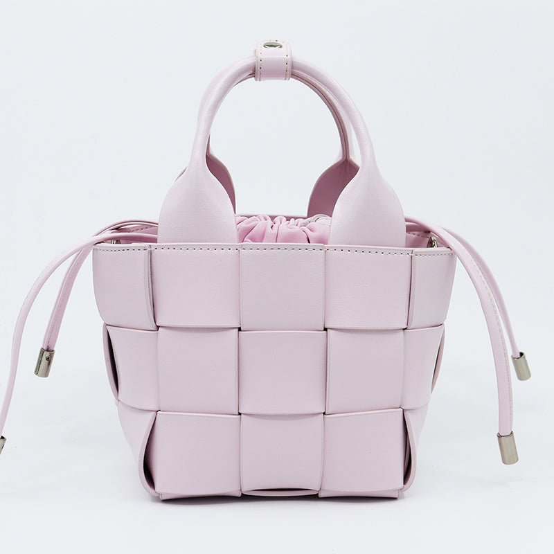 Women’s Woven Leather Bucket Bag with Drawstring Closure image 10