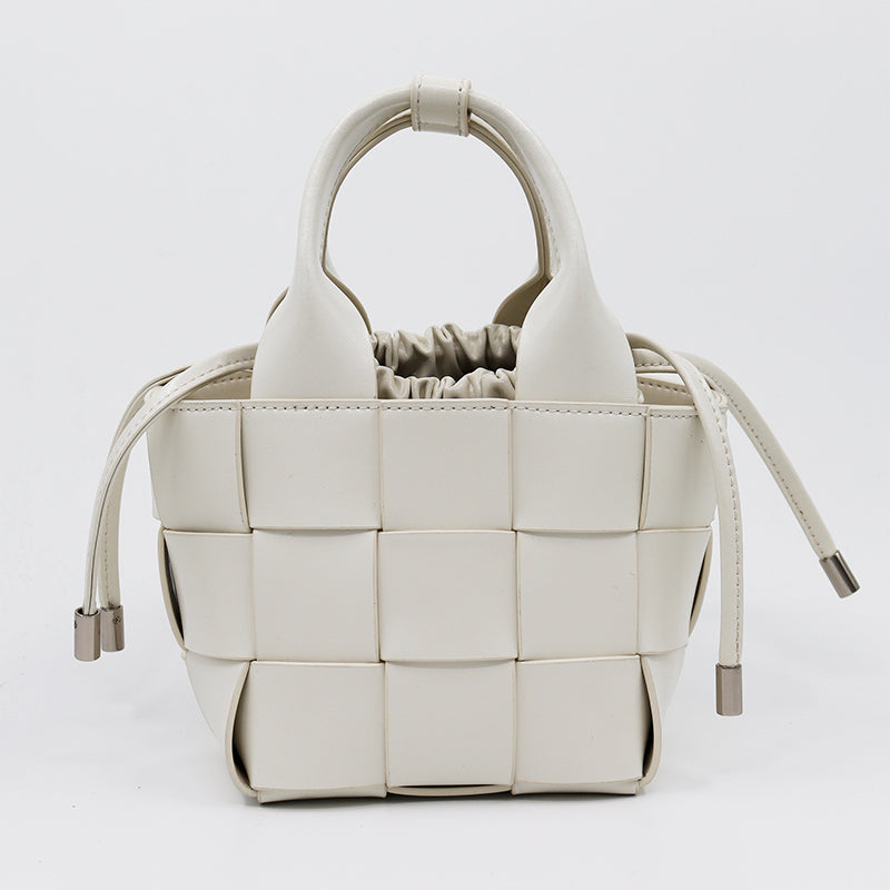 Women’s Woven Leather Bucket Bag with Drawstring Closure image 11