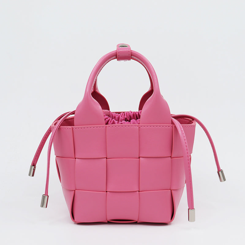 Women’s Woven Leather Bucket Bag with Drawstring Closure image 12