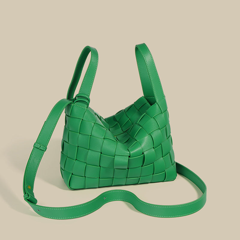 Women’s Woven Leather Hobo Bag with Zipper Closure and Double Handles image 2