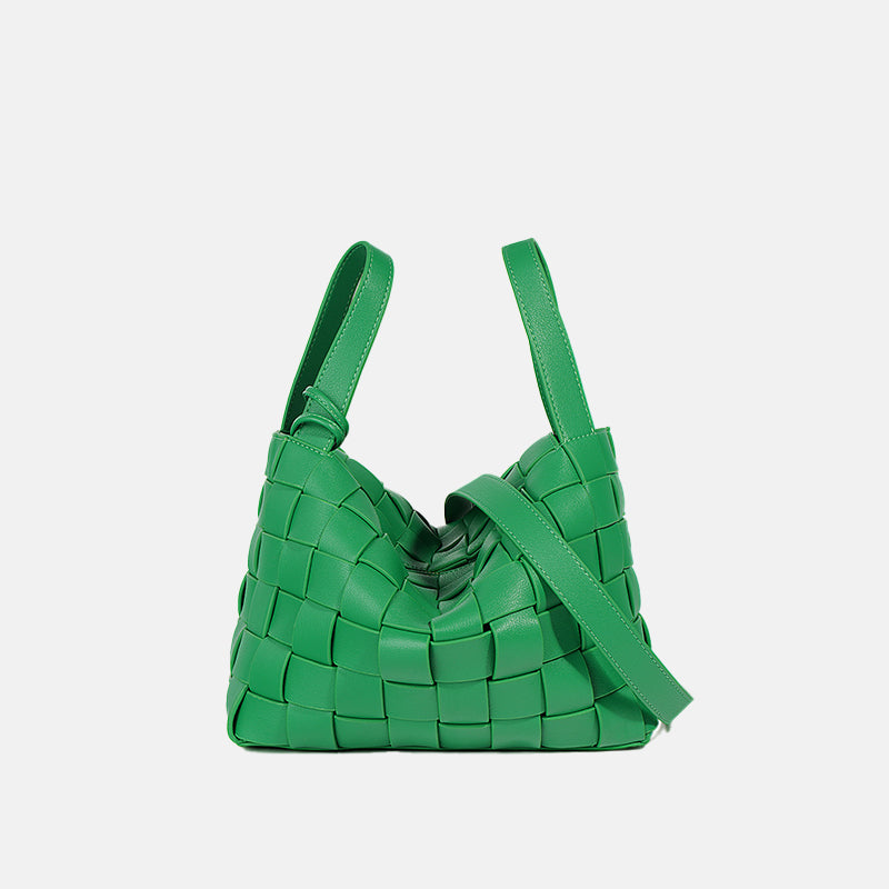 Women’s Woven Leather Hobo Bag with Zipper Closure and Double Handles image