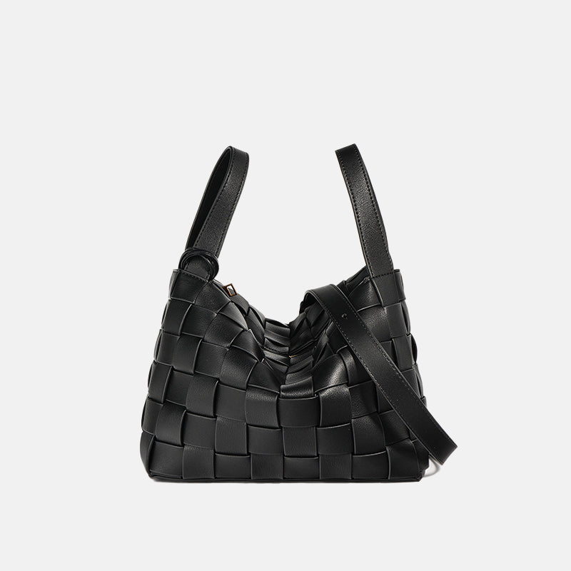 Women’s Woven Leather Hobo Bag with Zipper Closure and Double Handles image 4