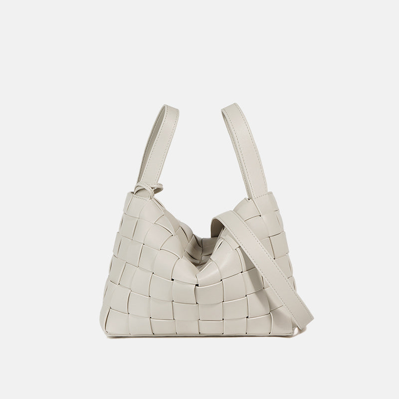 Women’s Woven Leather Hobo Bag with Zipper Closure and Double Handles image 5