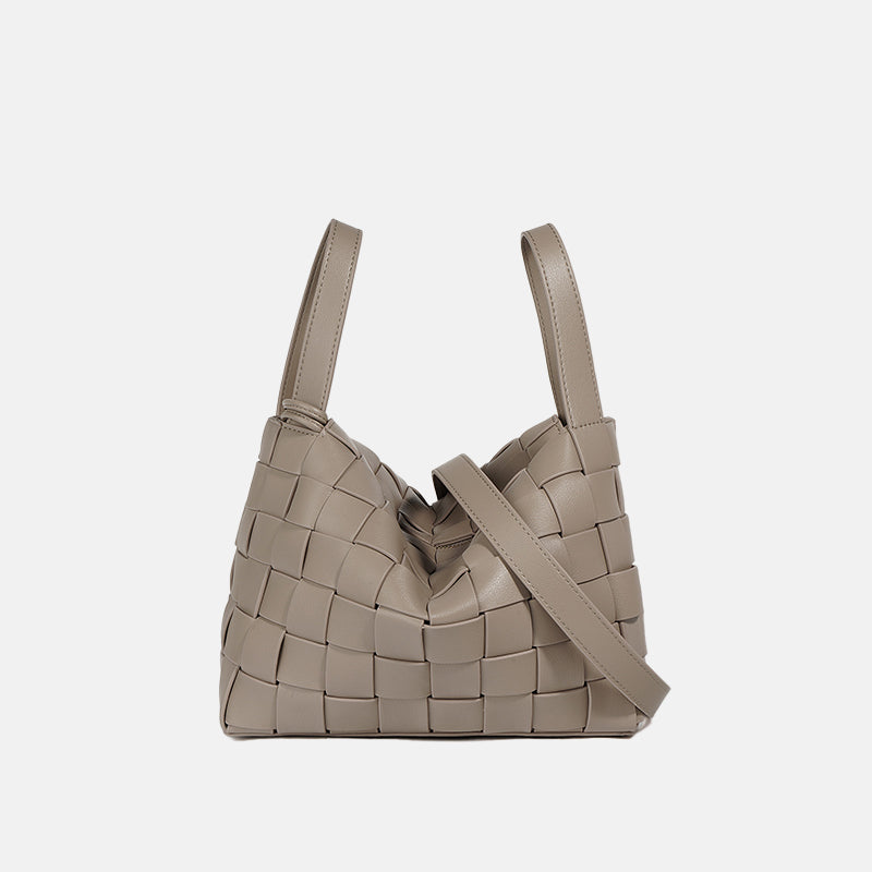 Women’s Woven Leather Hobo Bag with Zipper Closure and Double Handles image 6