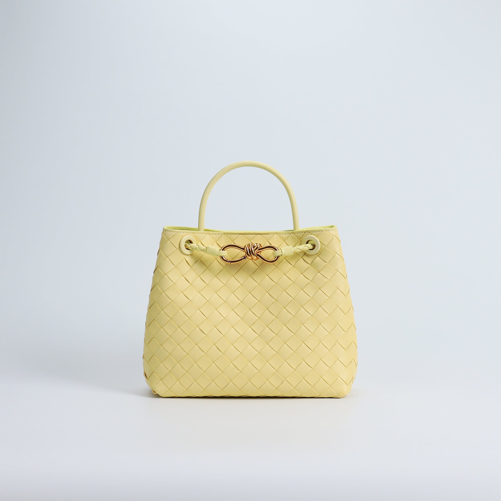 Women’s Woven Leather Tote Bag with Diamond Pattern image 16