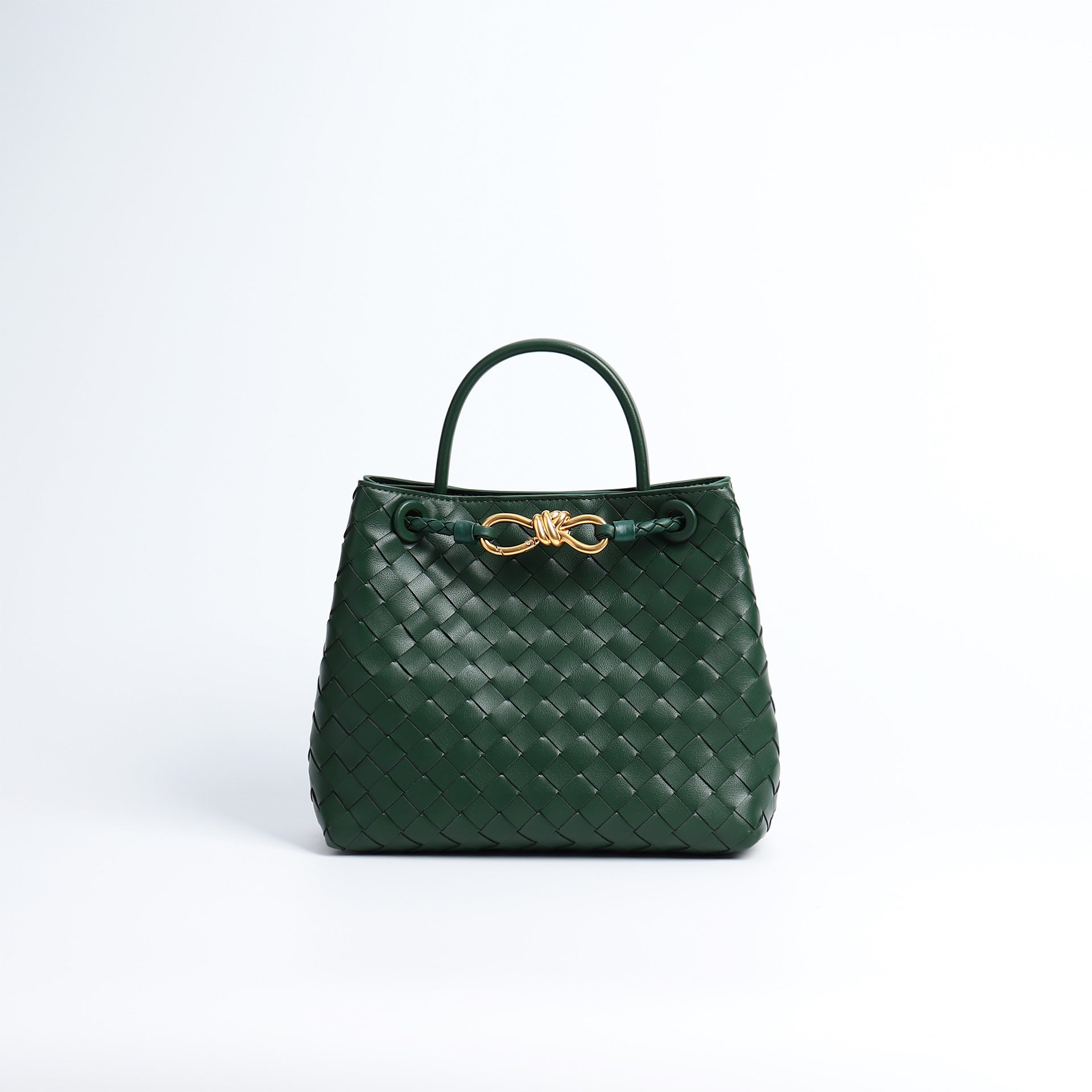 Women’s Woven Leather Tote Bag with Diamond Pattern image 14
