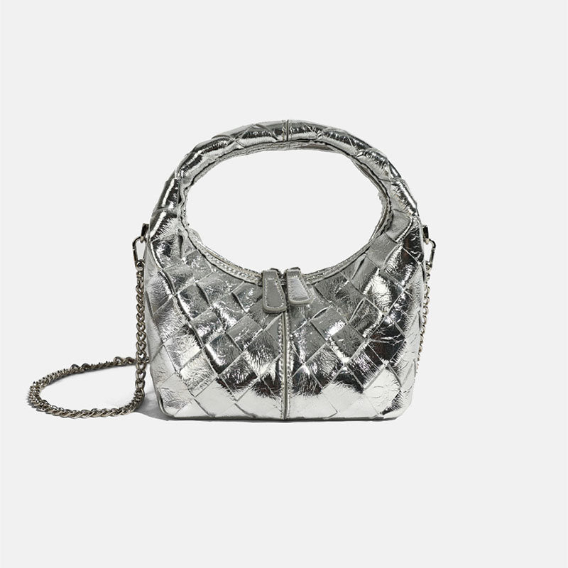 Women’s Woven Leather Zipper Crossbody Chain Handbags image