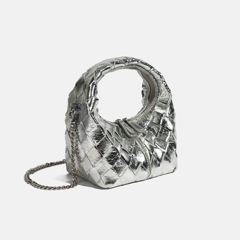 Women’s Woven Leather Zipper Crossbody Chain Handbags image 3