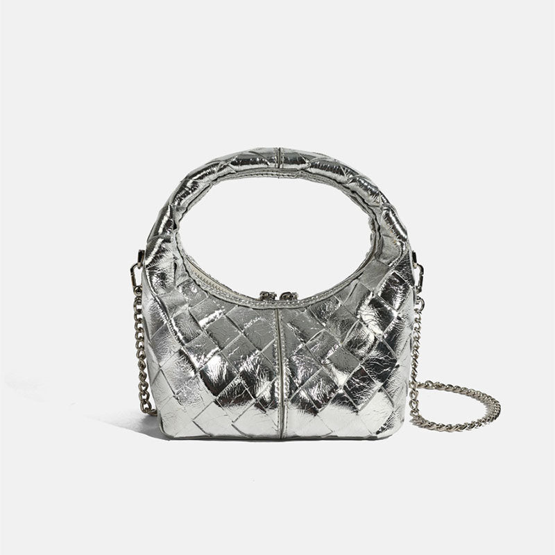 Women’s Woven Leather Zipper Crossbody Chain Handbags image 4