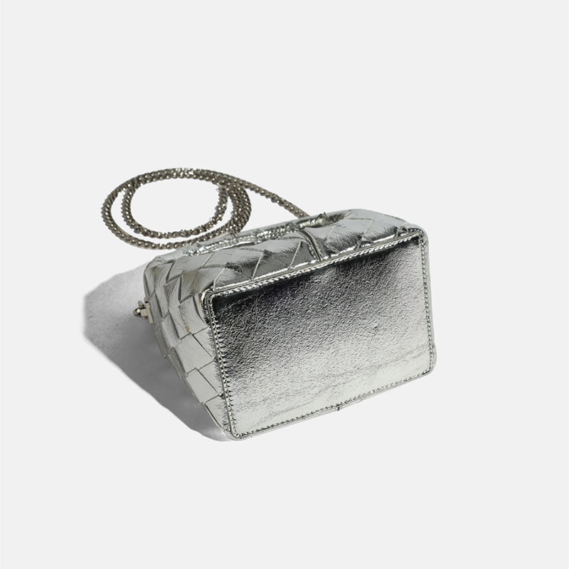Women’s Woven Leather Zipper Crossbody Chain Handbags image 5