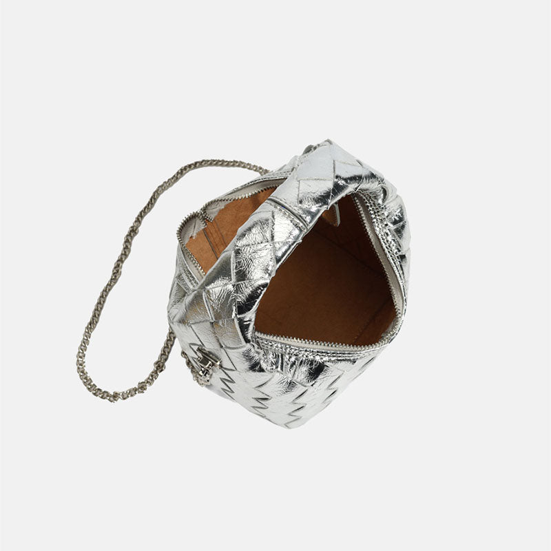 Women’s Woven Leather Zipper Crossbody Chain Handbags image 6