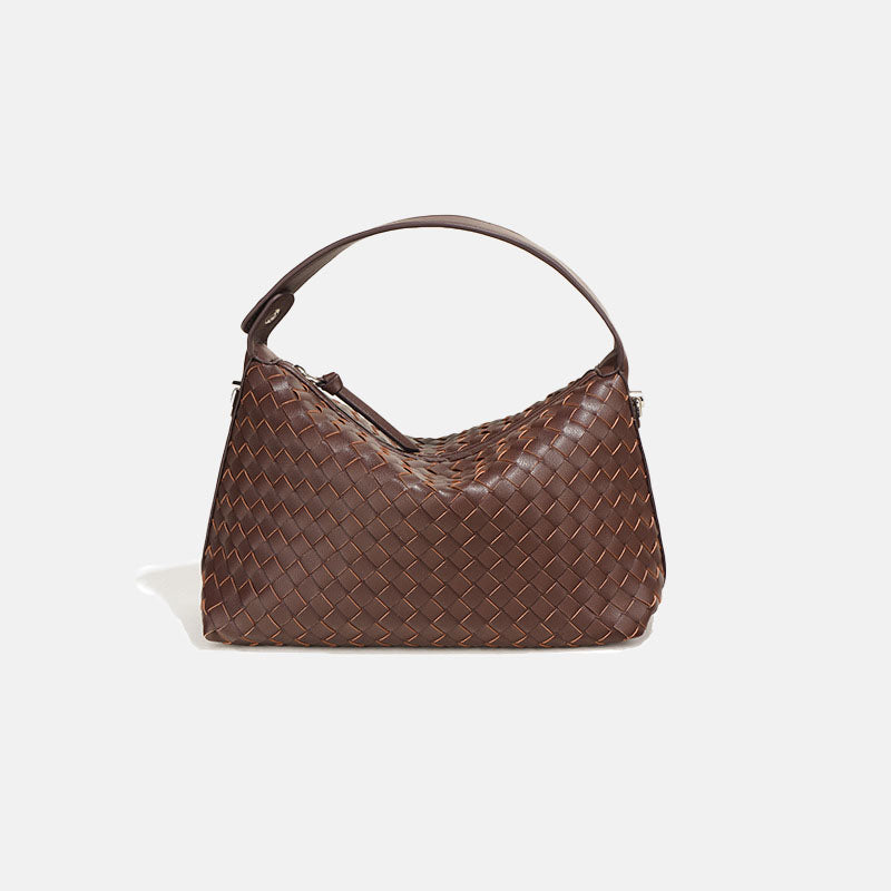 Women’s Woven Leather Zipper Handbag With Crossbody Strap image