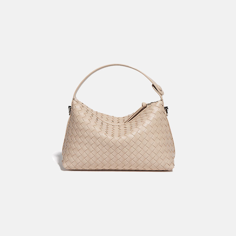 Women’s Woven Leather Zipper Handbag With Crossbody Strap image 3