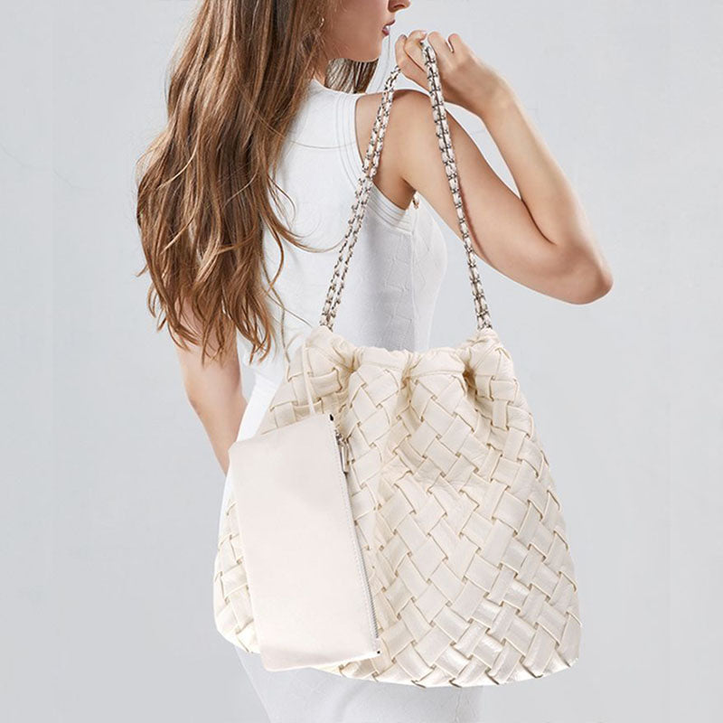 Women’s Woven Magnetic Clasp Chain Shoulder Tote Bags image 4