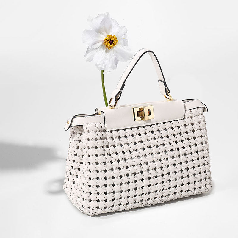 Women’s Woven PU Lock Buckle Crossbody Shoulder Handbags image