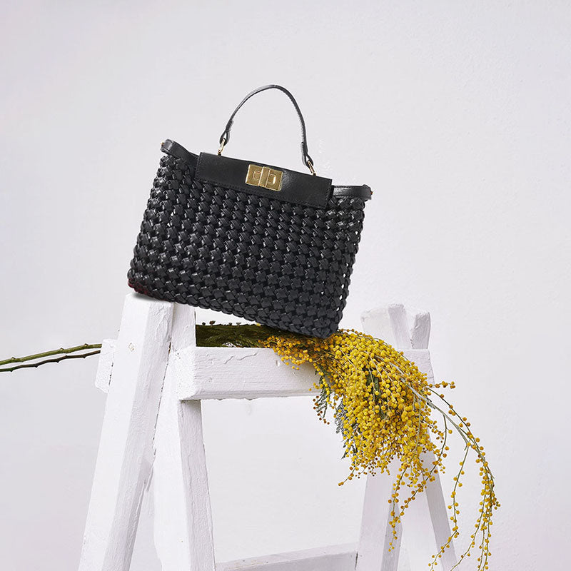 Women’s Woven PU Lock Buckle Crossbody Shoulder Handbags image 4