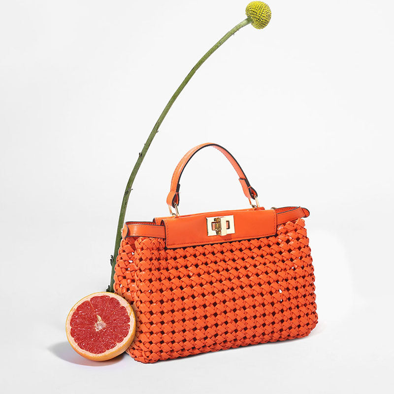 Women’s Woven PU Lock Buckle Crossbody Shoulder Handbags image 5
