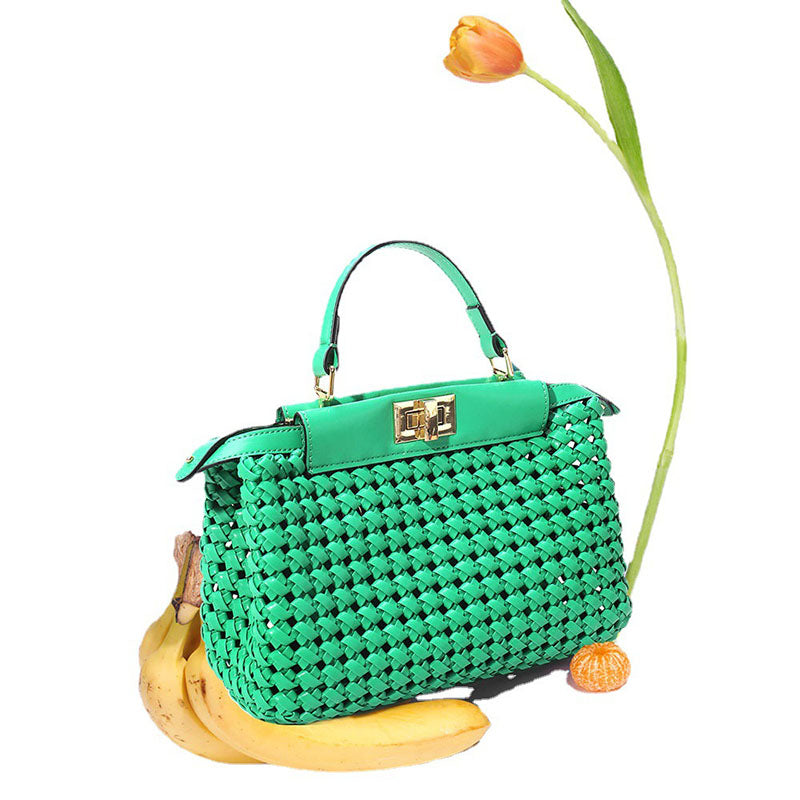 Women’s Woven PU Lock Buckle Crossbody Shoulder Handbags image 3