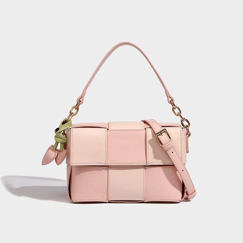 Women’s Woven PU Patchwork Mini Tote Shoulder Bag image