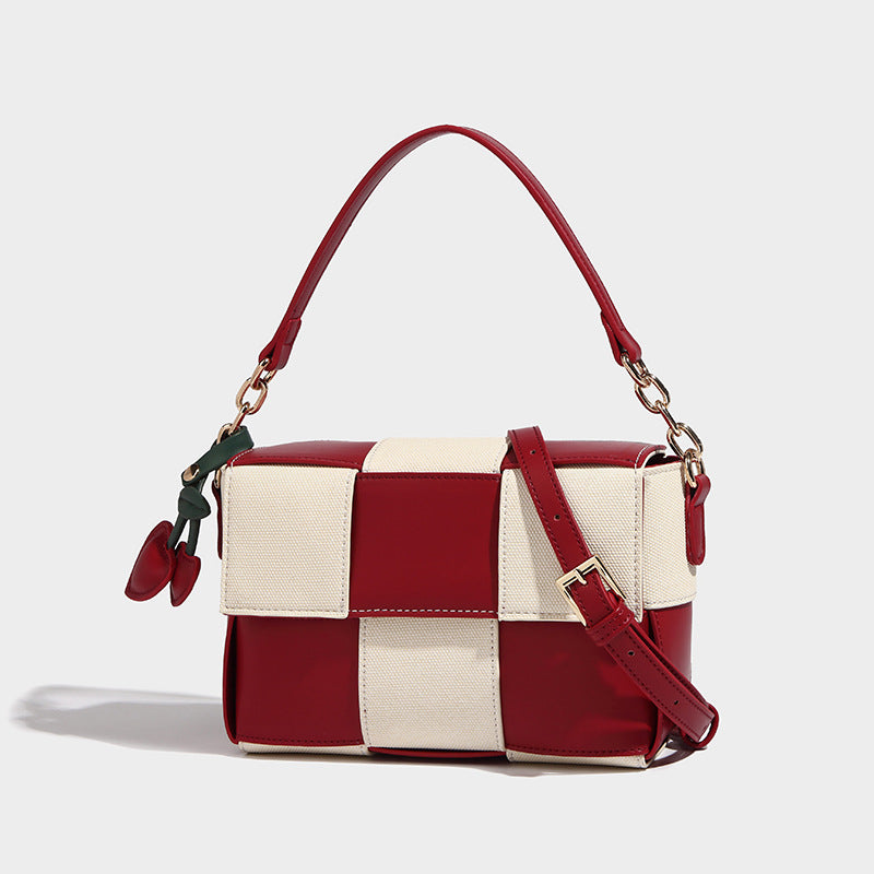 Women’s Woven PU Patchwork Mini Tote Shoulder Bag image 5