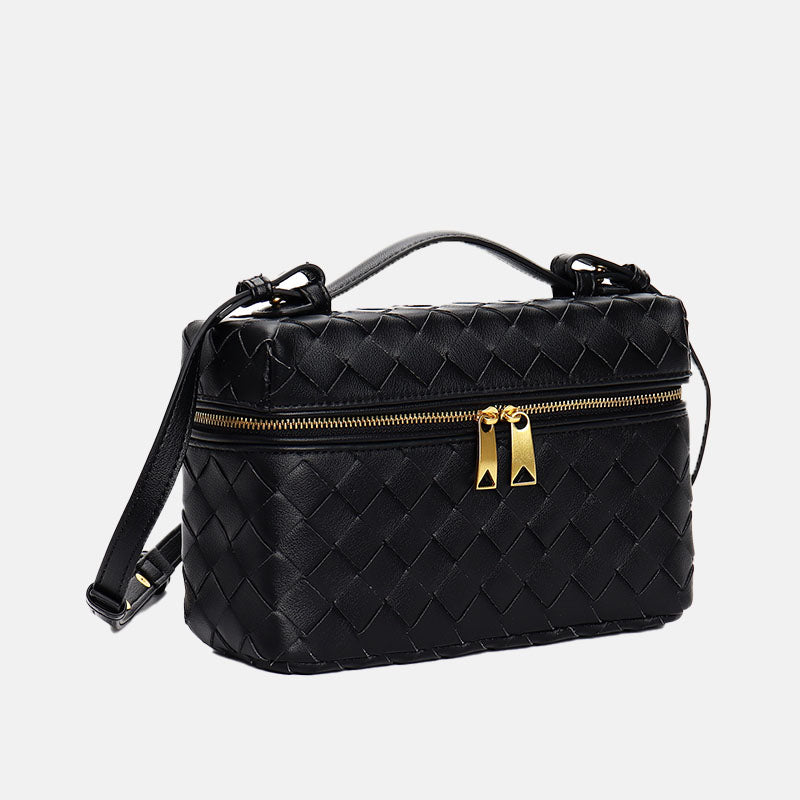 Women’s Woven Split Leather Crossbody Box Handbag image 2