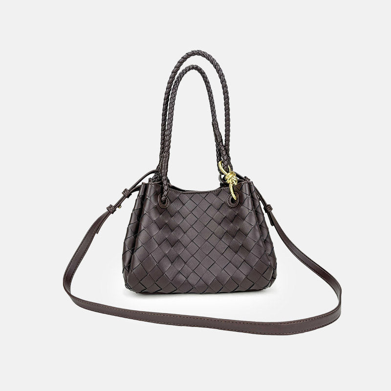 Women’s Woven Split Leather Crossbody Shoulder Bucket Bag image 8