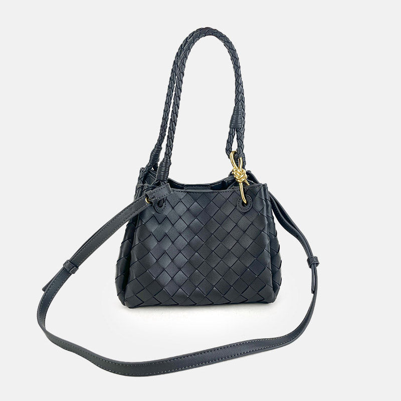 Women’s Woven Split Leather Crossbody Shoulder Bucket Bag image 12