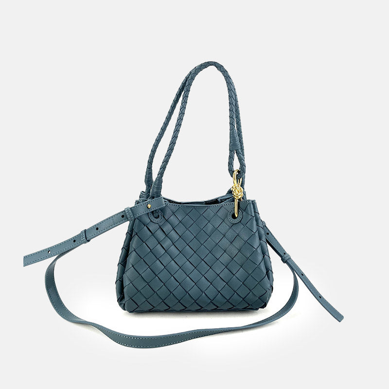 Women’s Woven Split Leather Crossbody Shoulder Bucket Bag image 9